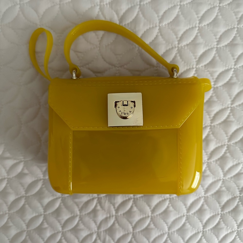 Furla mini jelly crossbody handbag, bright yellow with original dust bag.